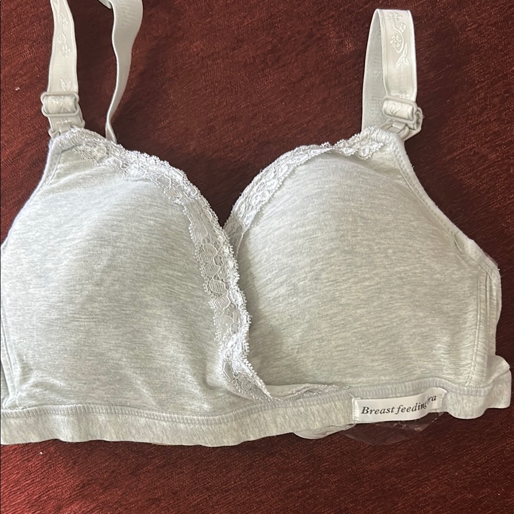 Breastfeeding Gray Lace Trim Bra